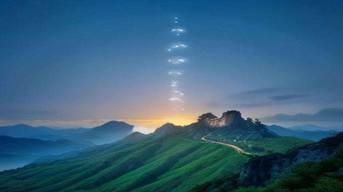 逆水寒开放世界探索场景，玩家骑马穿越广袤的宋代风格原野，远处山峦叠嶂、云雾缭绕，画面开阔壮美